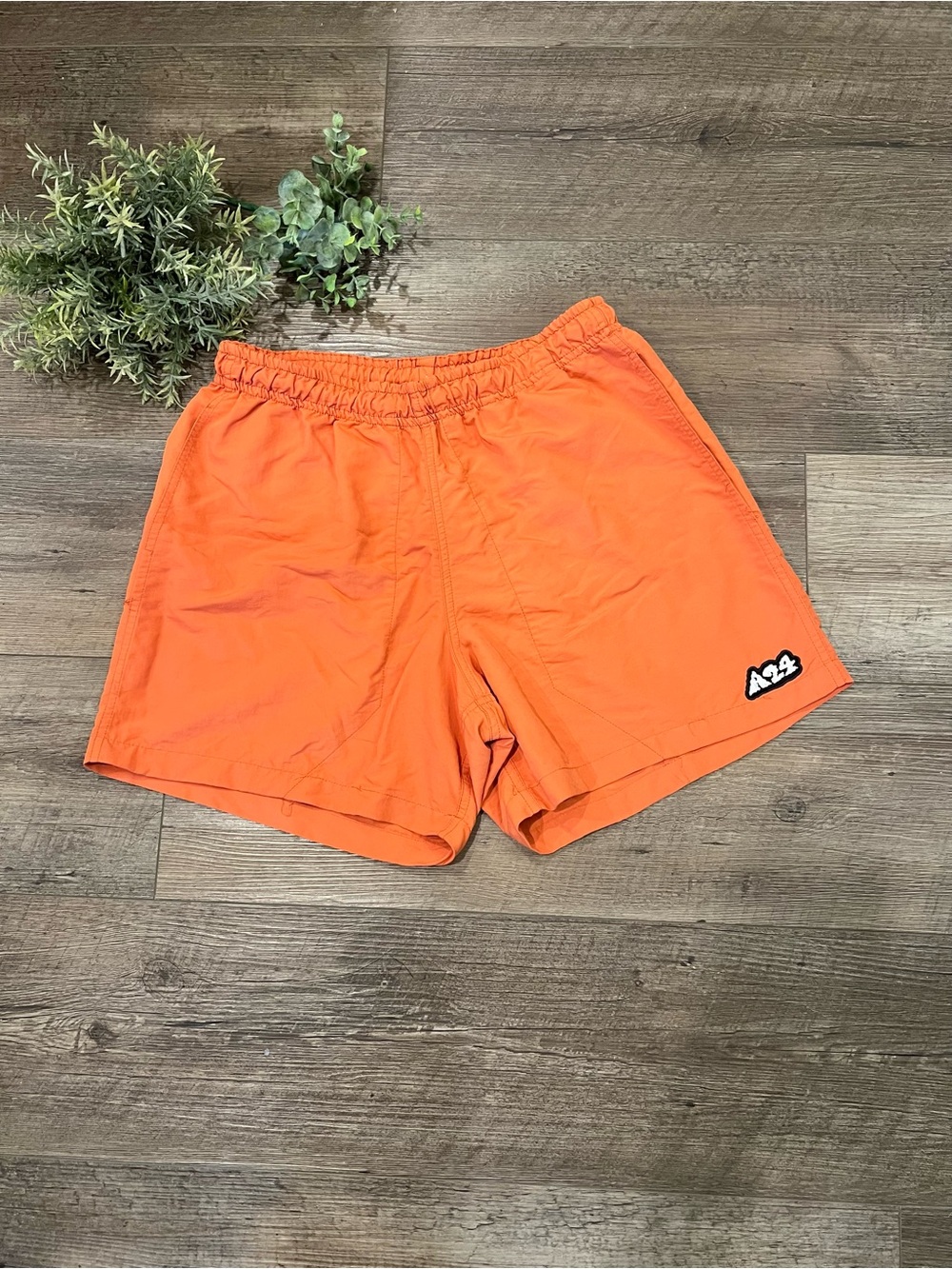 A24 Pull On Rust Orange Nylon Outdoor Shorts Sz S Athletic Swim